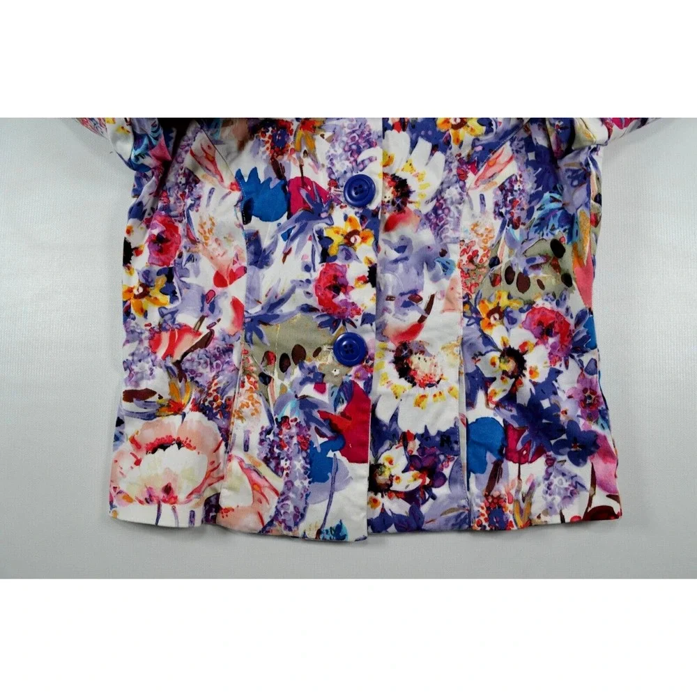 Coldwater Creek Jacket Women's Size 4 Multicolor Floral 3/4 Sleeve Button Front‎